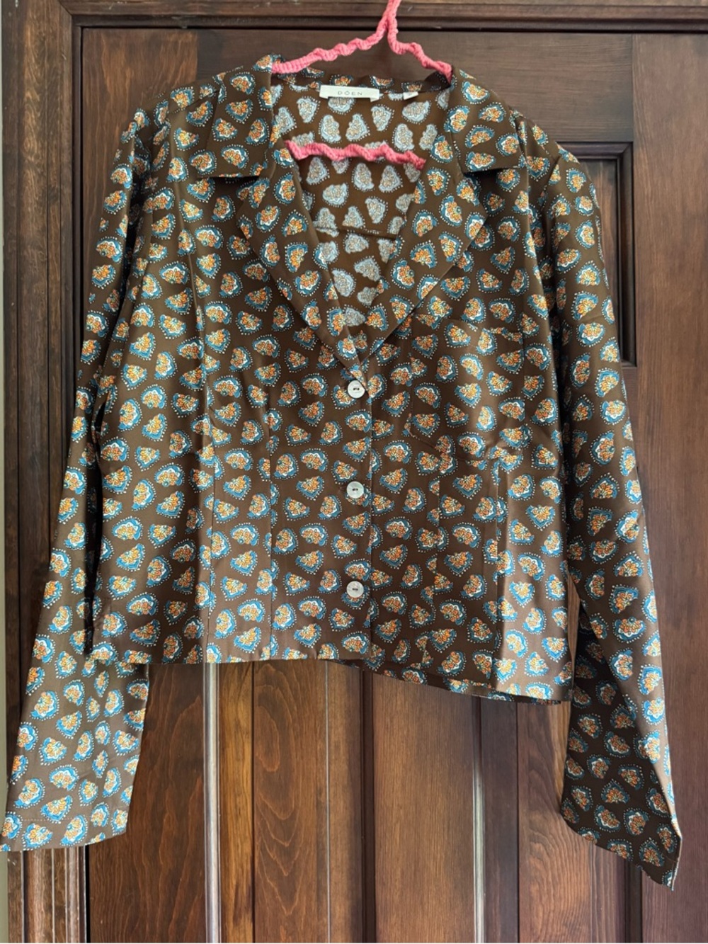 Dôen Silk Brown Printed Paisley Button-Front Blouse